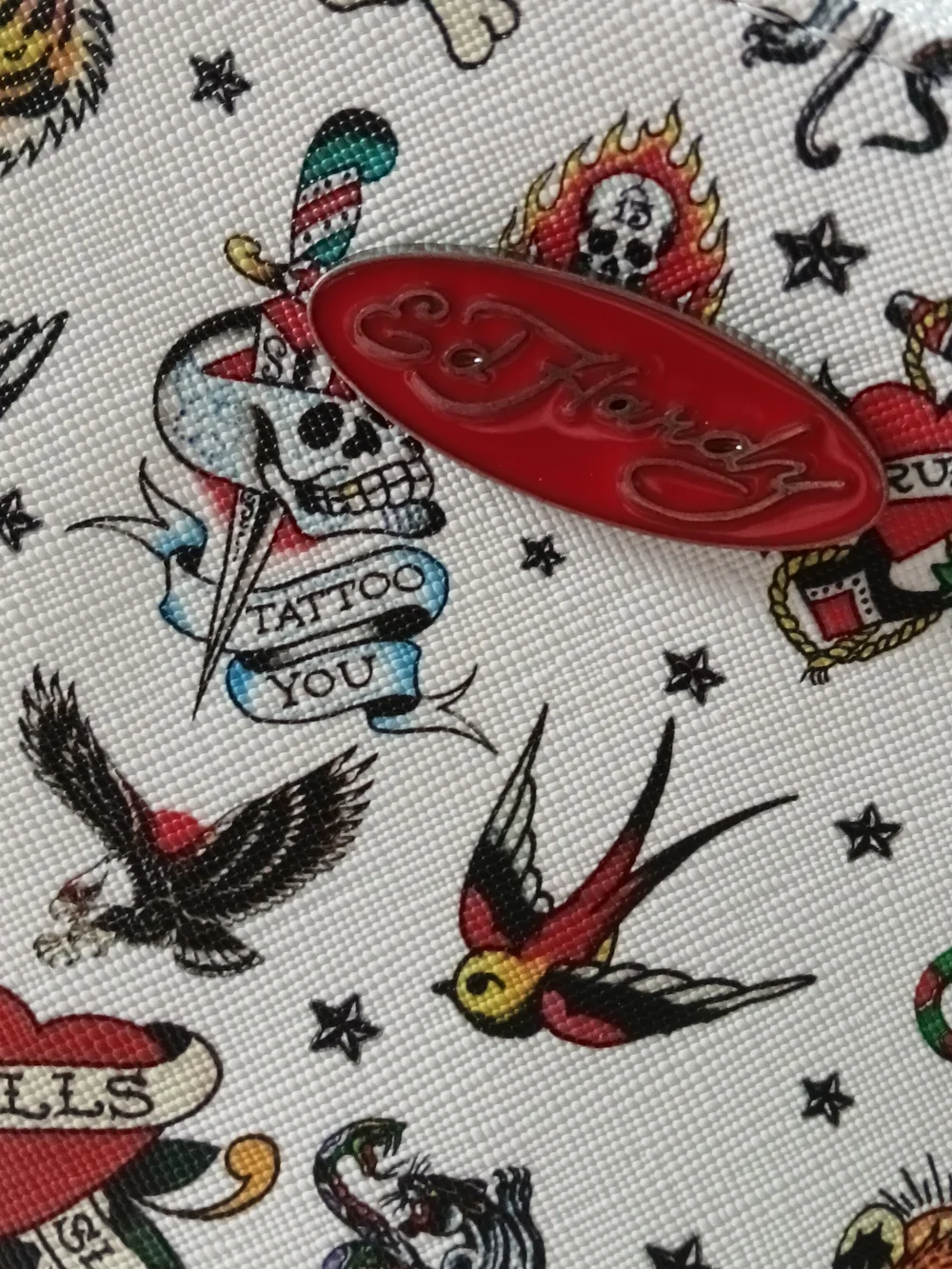 Ed Hardy LARGE White Cosmetic Pouch with Tattoo Motif [NEW WITH TAGS!]